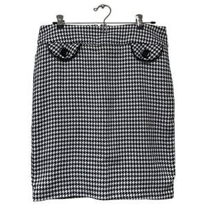 Black White Houndstooth Pocket Front Pencil Mini Skirt Size Large Clueless